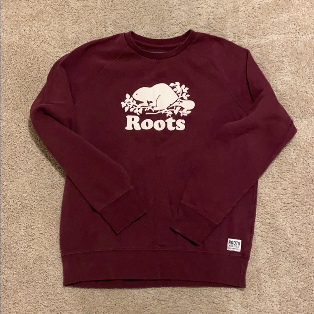 ROOTS maroon crewneck, size M